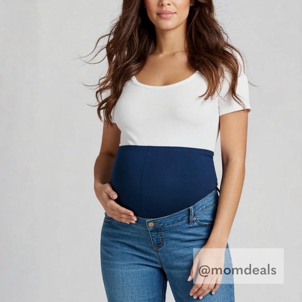 Maternity Time and Tru Light Blue Straight Leg Jeans Cotton Belly Band Lg 12-14